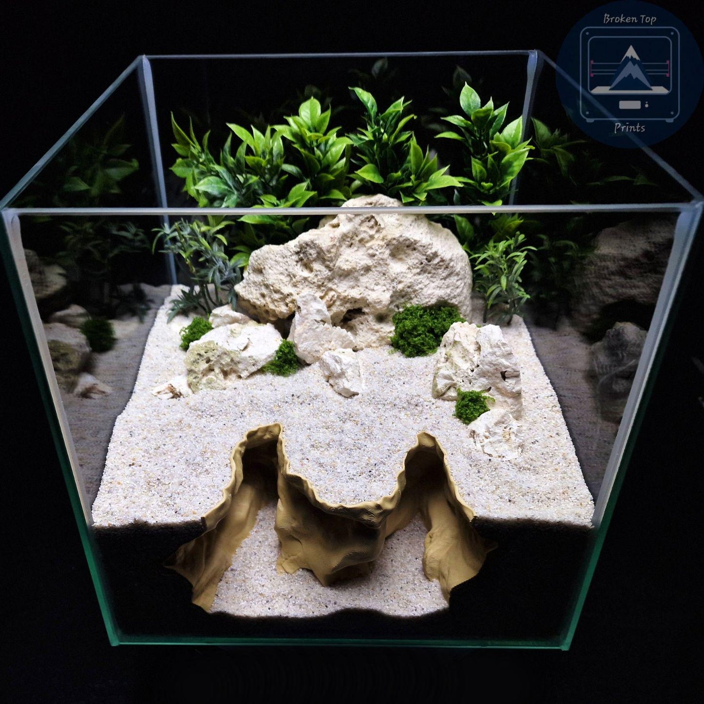 Aquarium Terrarium Decor Ravine Cave: 3D Printed Natural Fish Shrimp Reptile Hideout, (Durable Tank Hardscape Ornament)