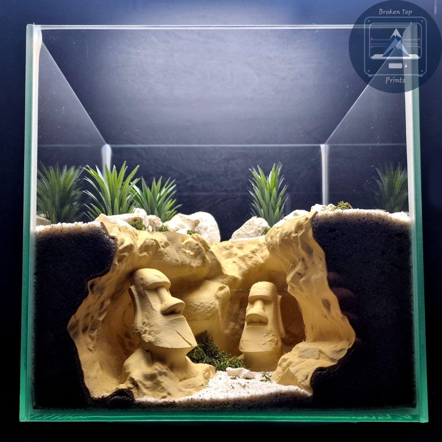 Observation Cave Decor, Tunnel Hide Shelter for Fish Shrimp Reptiles, Easter Island Moai Statue – 3D Printed Cave