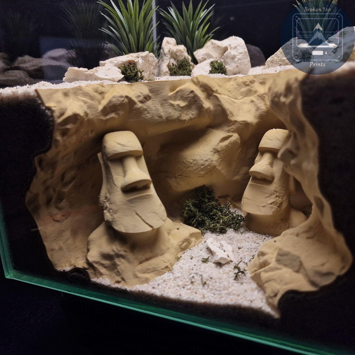 Observation Cave Decor, Tunnel Hide Shelter for Fish Shrimp Reptiles, Easter Island Moai Statue – 3D Printed Cave