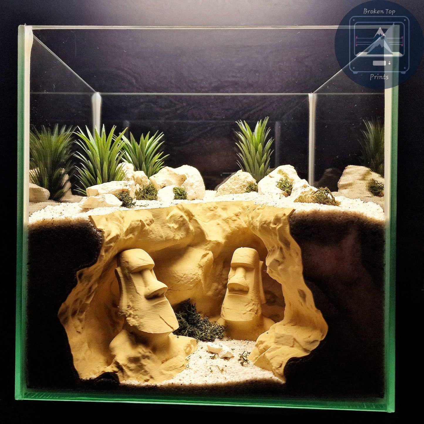 Observation Cave Decor, Tunnel Hide Shelter for Fish Shrimp Reptiles, Easter Island Moai Statue – 3D Printed Cave
