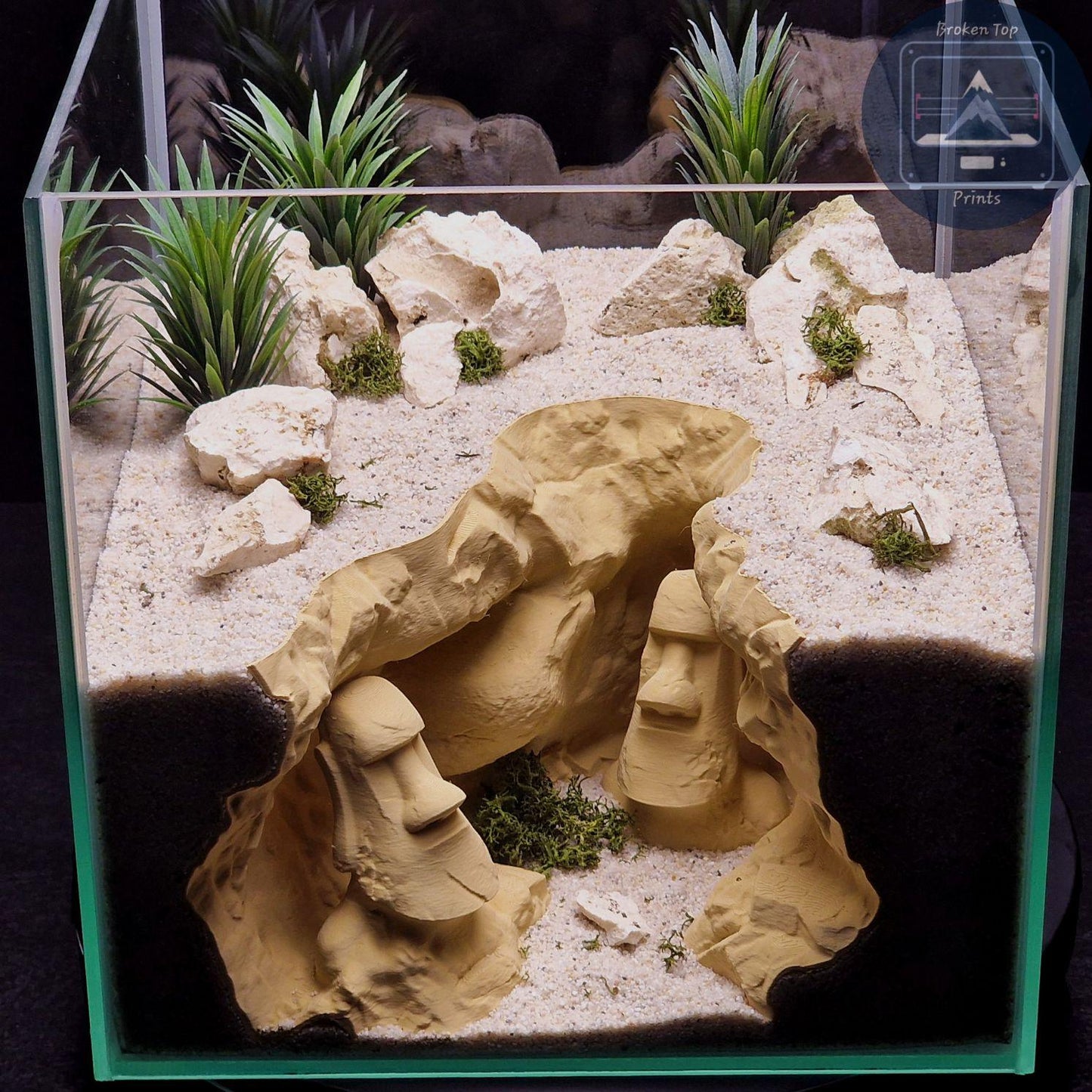 Observation Cave Decor, Tunnel Hide Shelter for Fish Shrimp Reptiles, Easter Island Moai Statue – 3D Printed Cave