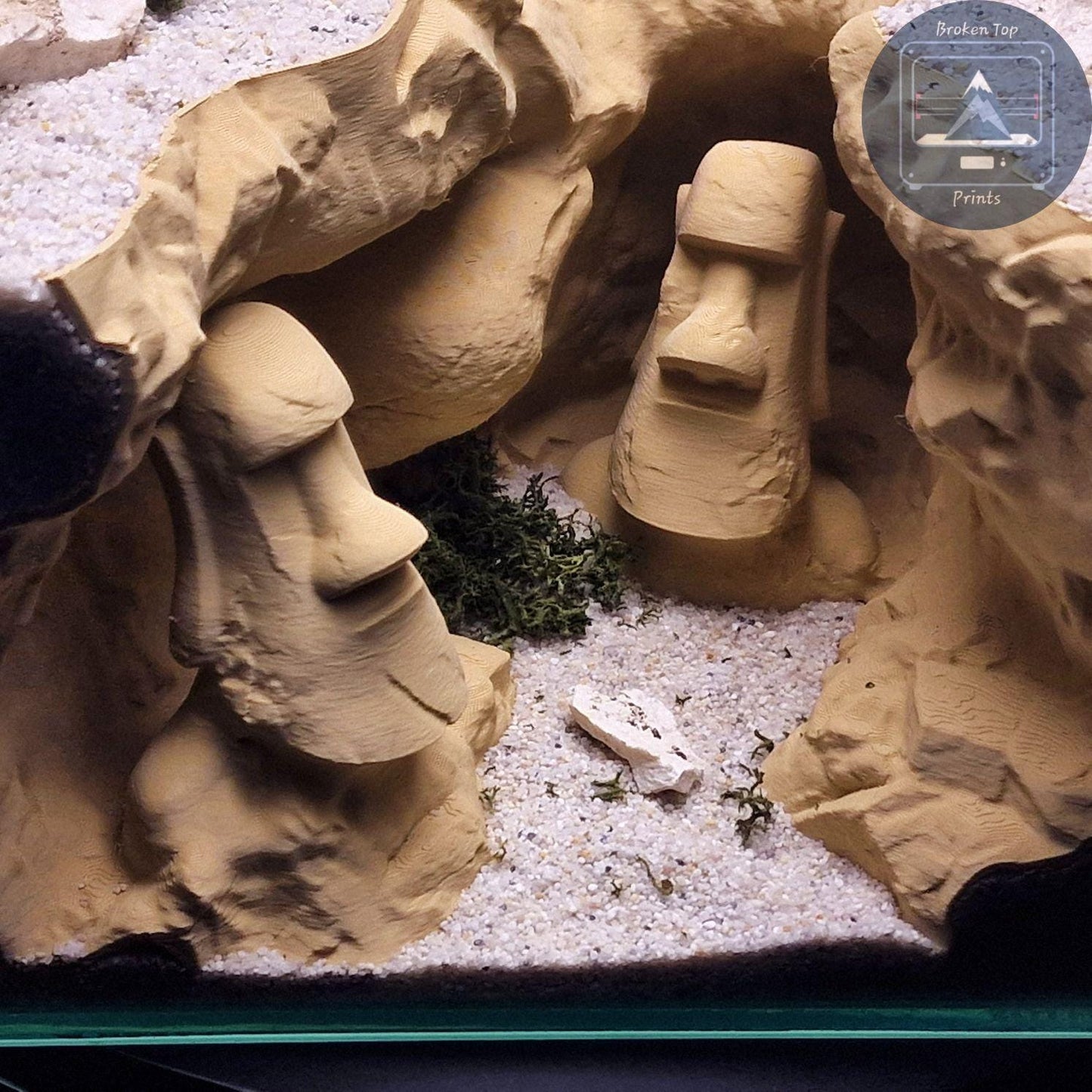 Observation Cave Decor, Tunnel Hide Shelter for Fish Shrimp Reptiles, Easter Island Moai Statue – 3D Printed Cave