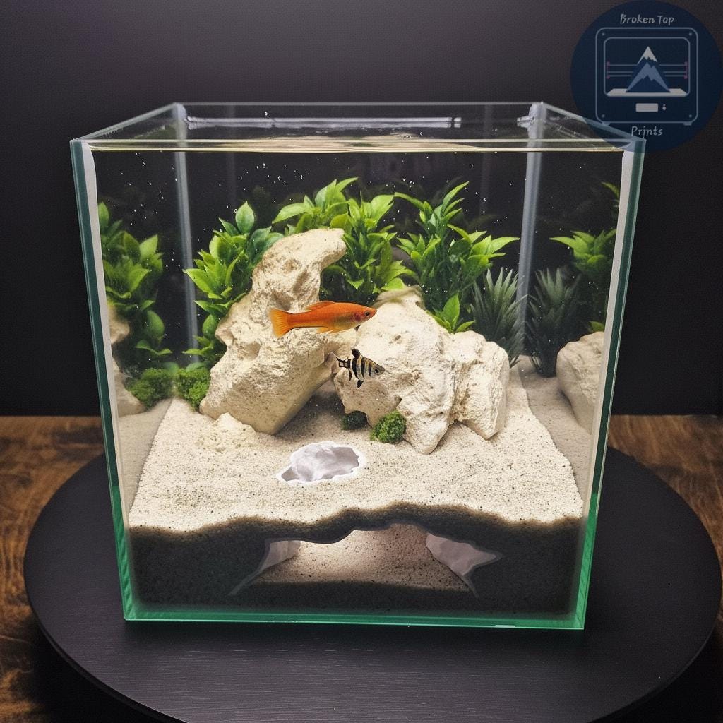 Substrate Tunnel Cave Hardscape Decor, Underground Hide Shelter Terrain Feature – Aquaform Den, 3D Printed Aquascape Cave