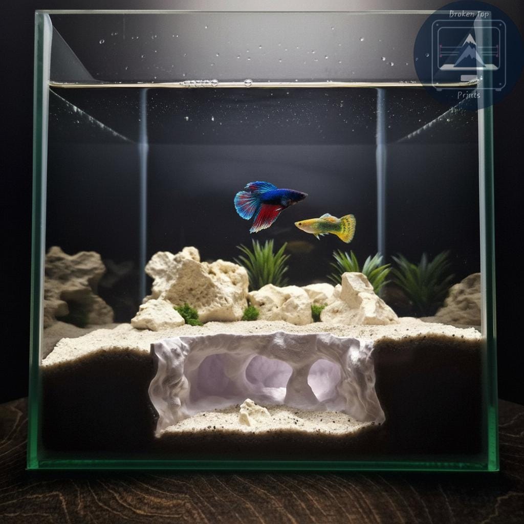 Atlantis Crest Aquarium Terrarium Cave Hideout for Fish Shrimp and Reptiles Mythic Rock Tunnel Decor for Aquascaping Tanks