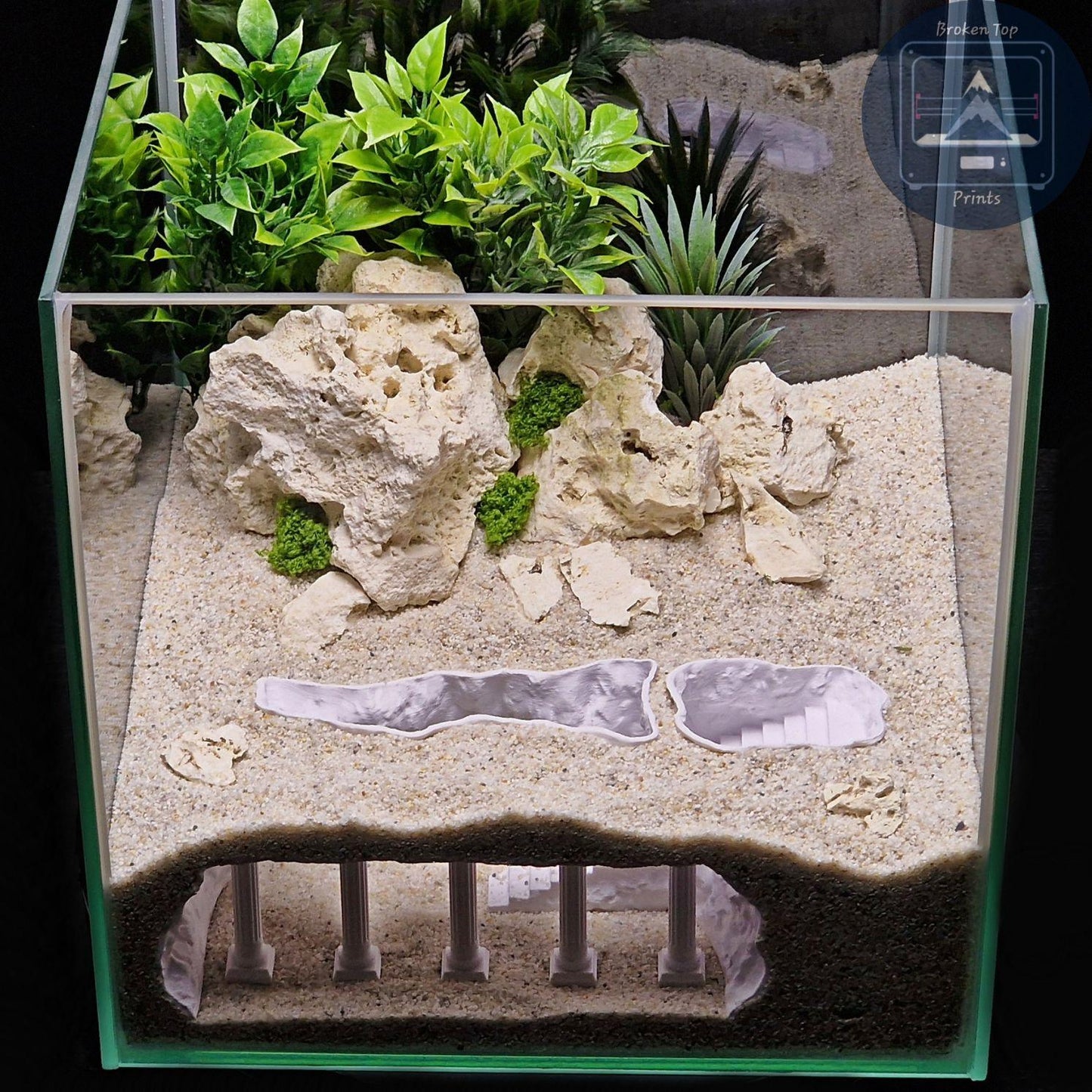 Lost Pillars Grotto Aquarium Terrarium Cave Hideout for Fish Shrimp and Reptiles Ancient Column Tunnel Decor for Aquascaping Tanks
