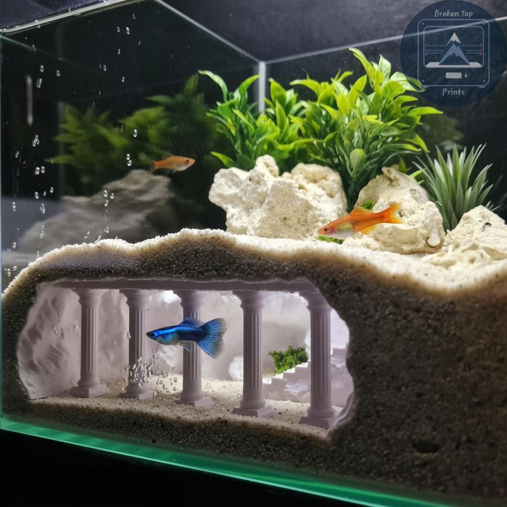 Lost Pillars Grotto Aquarium Terrarium Cave Hideout for Fish Shrimp and Reptiles Ancient Column Tunnel Decor for Aquascaping Tanks
