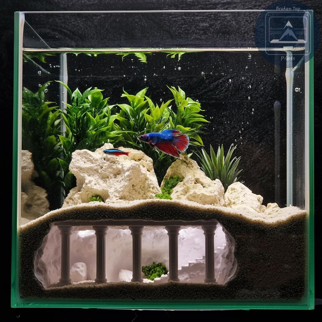 Lost Pillars Grotto Aquarium Terrarium Cave Hideout for Fish Shrimp and Reptiles Ancient Column Tunnel Decor for Aquascaping Tanks