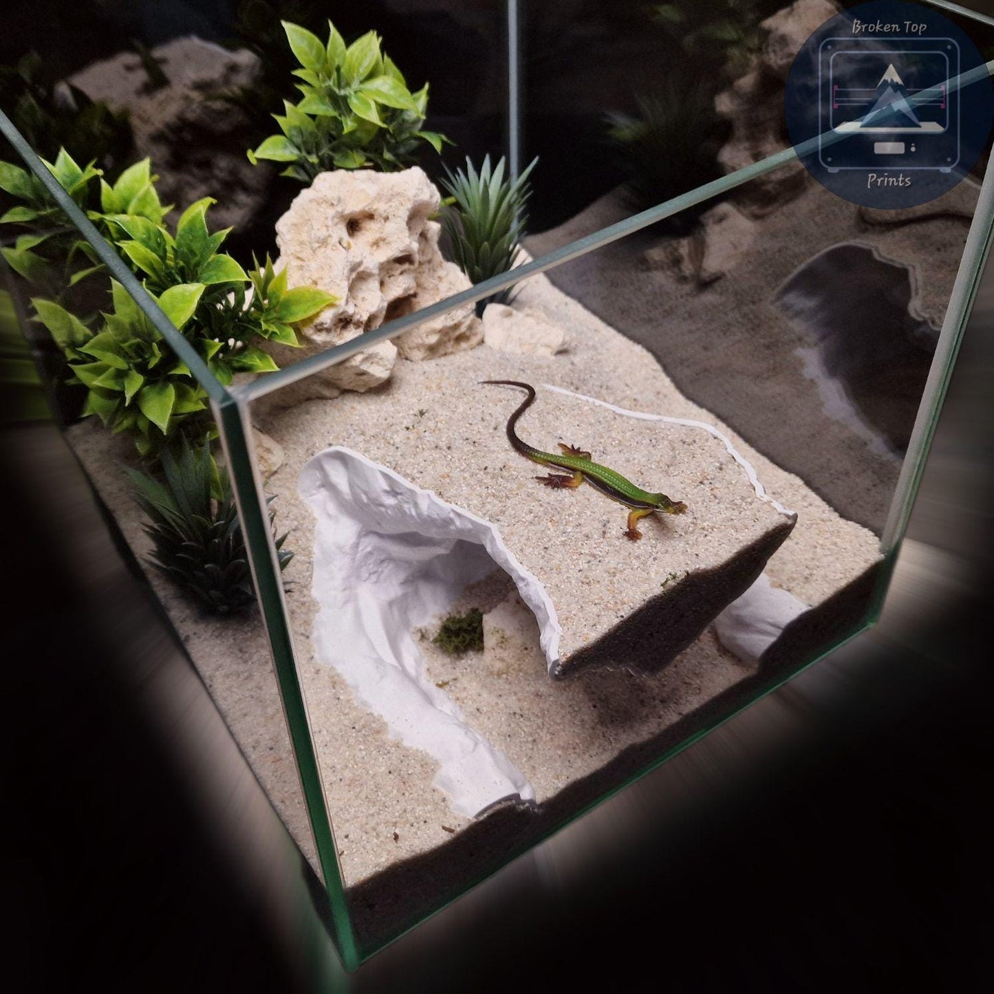 Echo Ridge Aquarium & Terrarium Cave Hideout, 3D Printed Ravine Style Tunnel for Fish Shrimp Reptiles, Natural Aquascape Decor