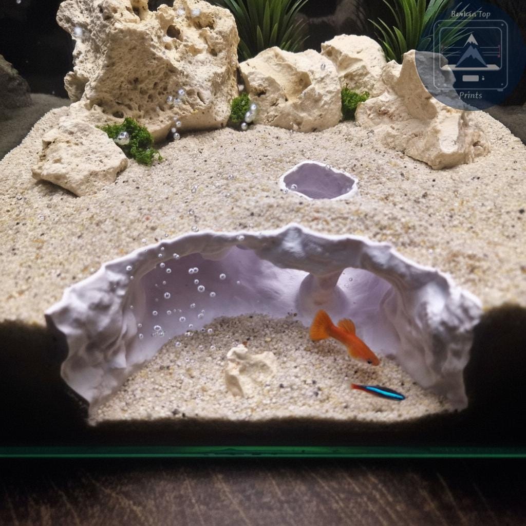 Atlantis Crest Aquarium Terrarium Cave Hideout for Fish Shrimp and Reptiles Mythic Rock Tunnel Decor for Aquascaping Tanks