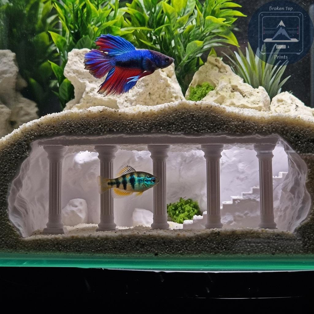 Lost Pillars Grotto Aquarium Terrarium Cave Hideout for Fish Shrimp and Reptiles Ancient Column Tunnel Decor for Aquascaping Tanks