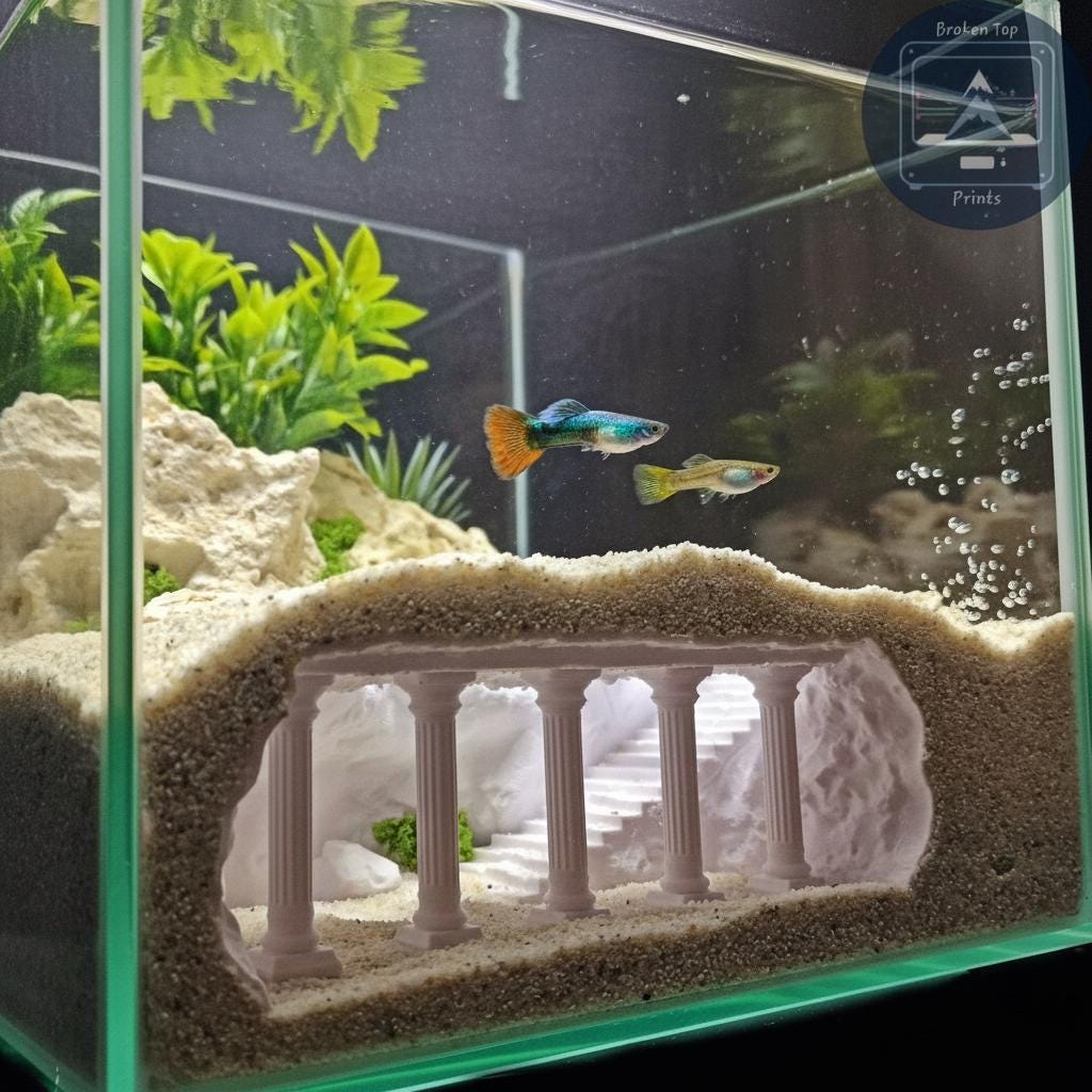Lost Pillars Grotto Aquarium Terrarium Cave Hideout for Fish Shrimp and Reptiles Ancient Column Tunnel Decor for Aquascaping Tanks