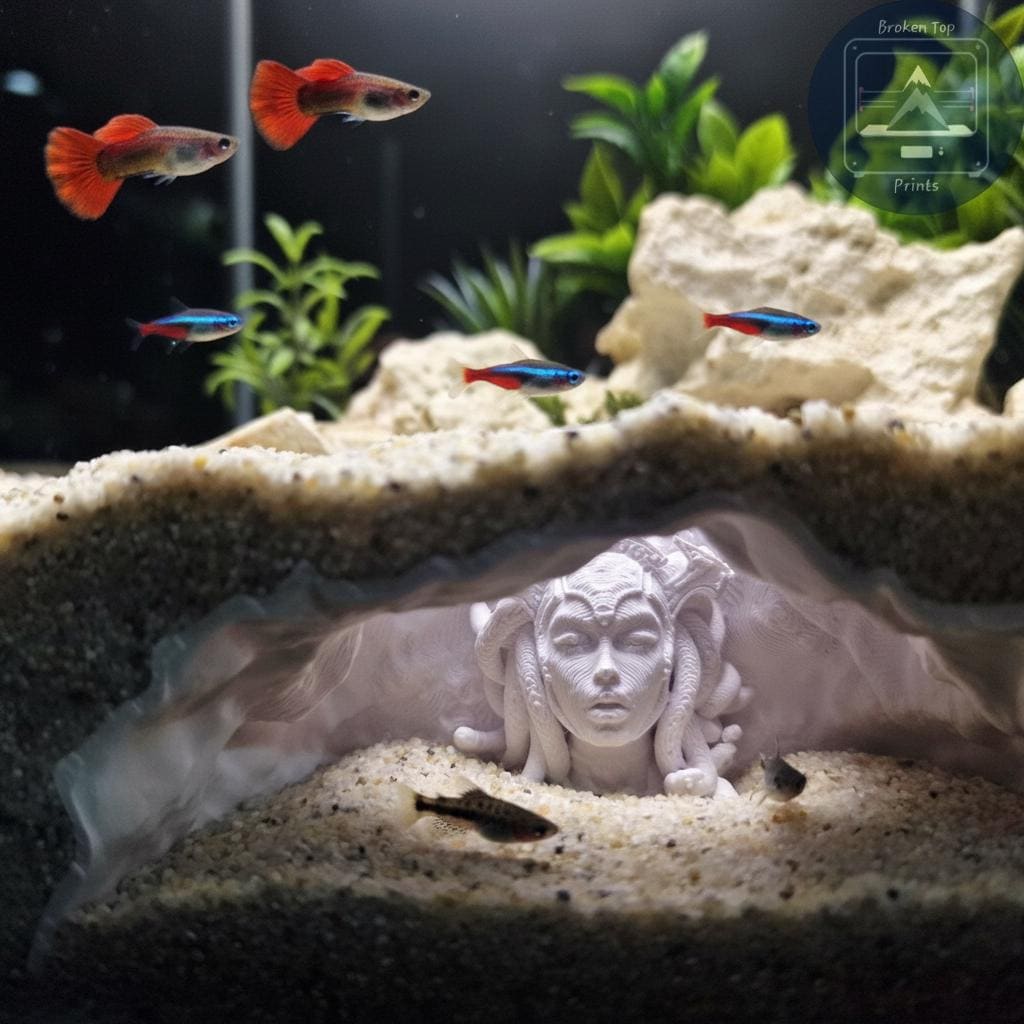 Medusa’s Lair – Aquarium & Terrarium Cave Hideout for Fish, Shrimp, and Reptiles | Mythical Gorgon Face Tunnel Decor for Aquascaping