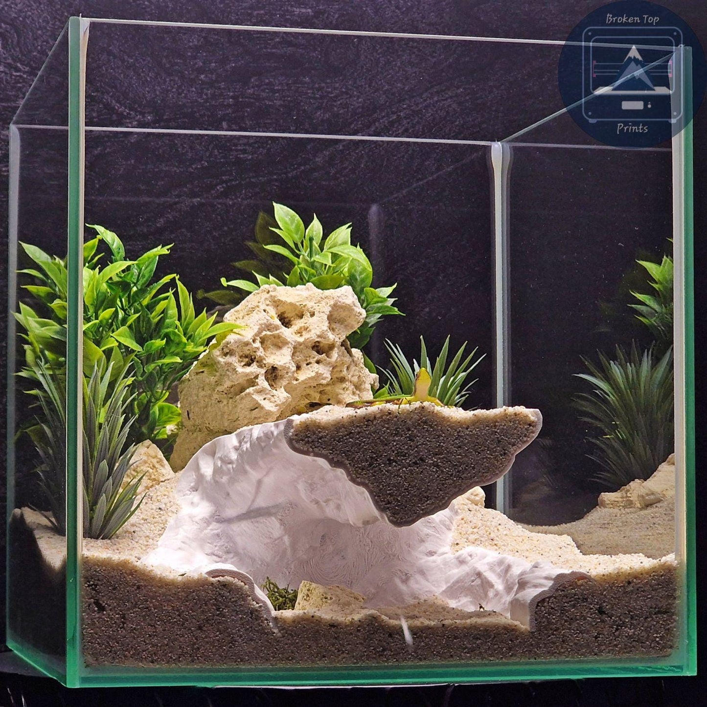 Echo Ridge Aquarium & Terrarium Cave Hideout, 3D Printed Ravine Style Tunnel for Fish Shrimp Reptiles, Natural Aquascape Decor