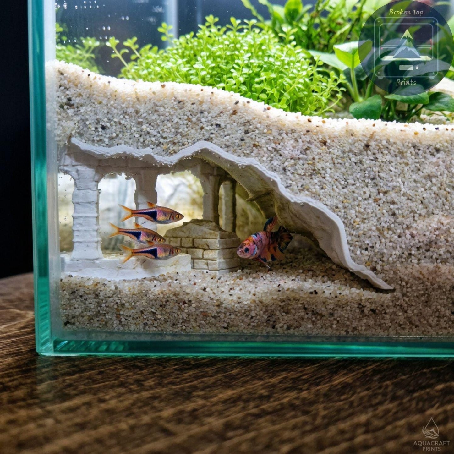 Aquarium Cave, Substrate Tunnel | Old Ruins Underground Hideout | 3D Printed PETG Fish Shelter for Shrimp, Bettas & Plecos
