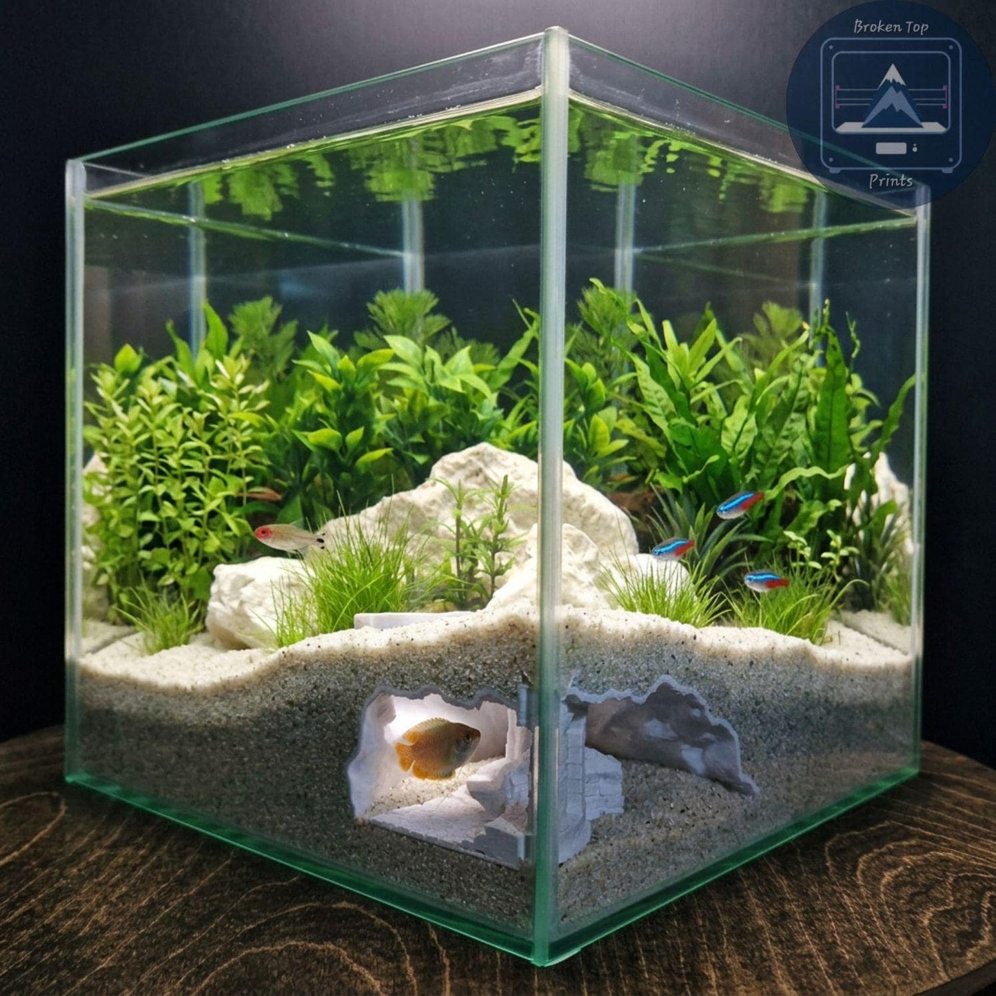 Aquarium Cave, Substrate Tunnel | Old Ruins Underground Hideout | 3D Printed PETG Fish Shelter for Shrimp, Bettas & Plecos